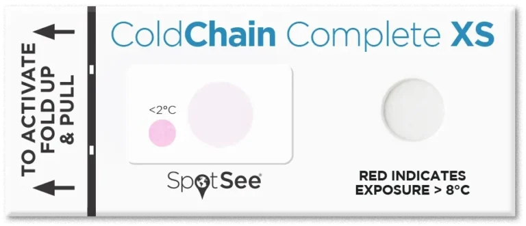 ColdChain Complete XS, a cold chain temperature indicator for monitoring temperature-sensitive shipments.