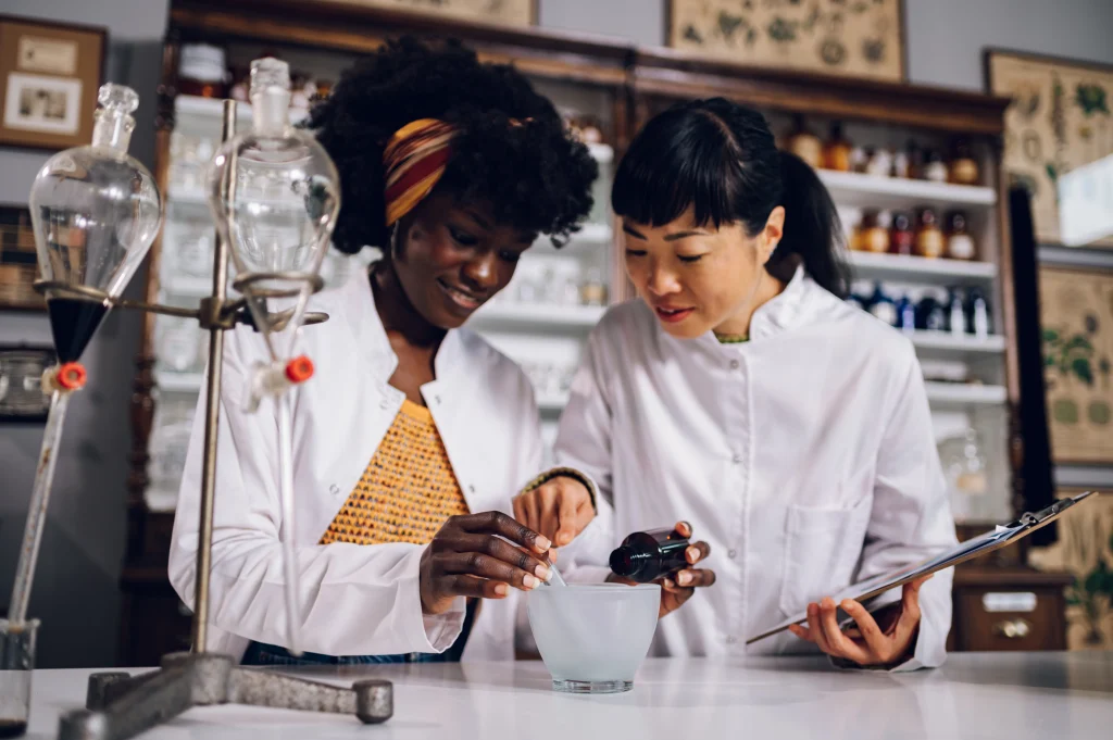 two specialists working on biomedical materials in experimental lab